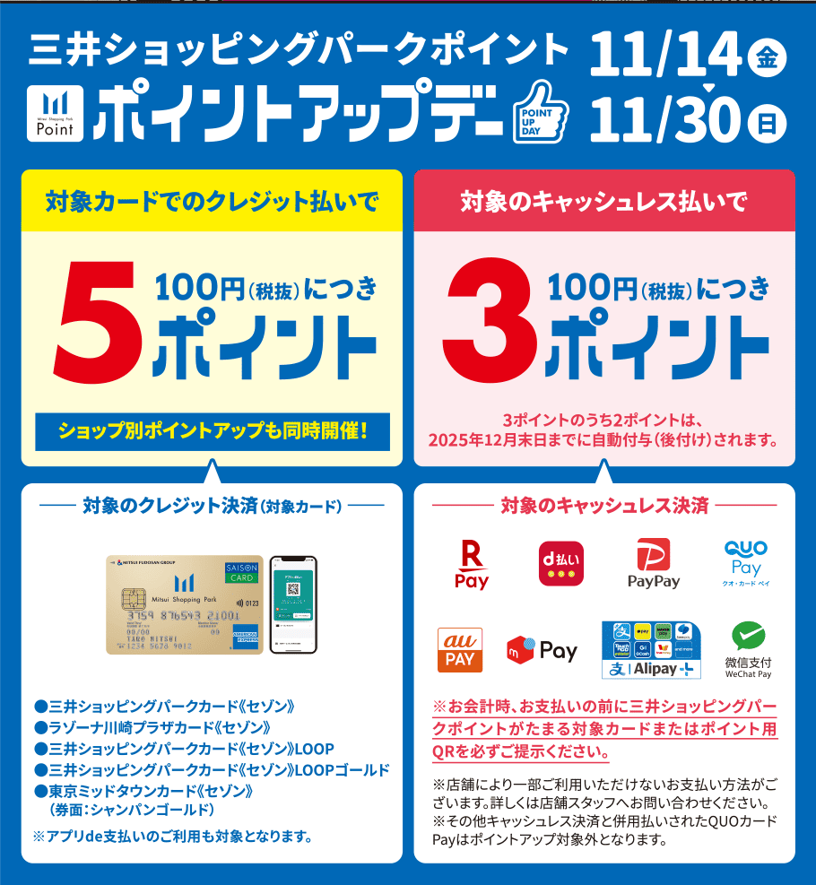三井ショッピングパークポイント　ポイントアップ開催中！！【ららぽーと豊洲店】